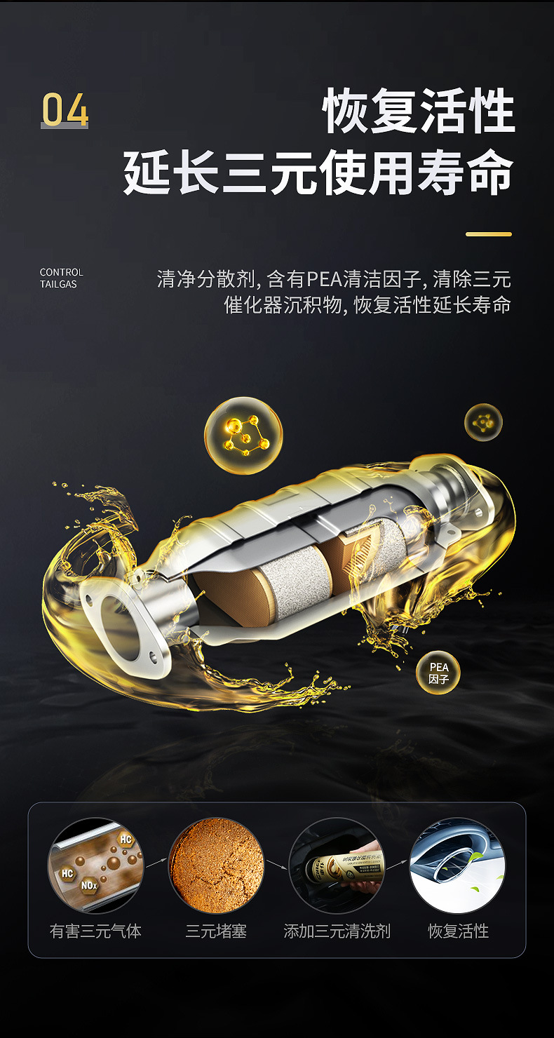 Chepu Official Flagship Store Gold Formula Three-Way Catalytic Cleaner, Catalytic Cleaning Agent, No Disassembly Required, Removes Carbon Deposits from the Engine Interior