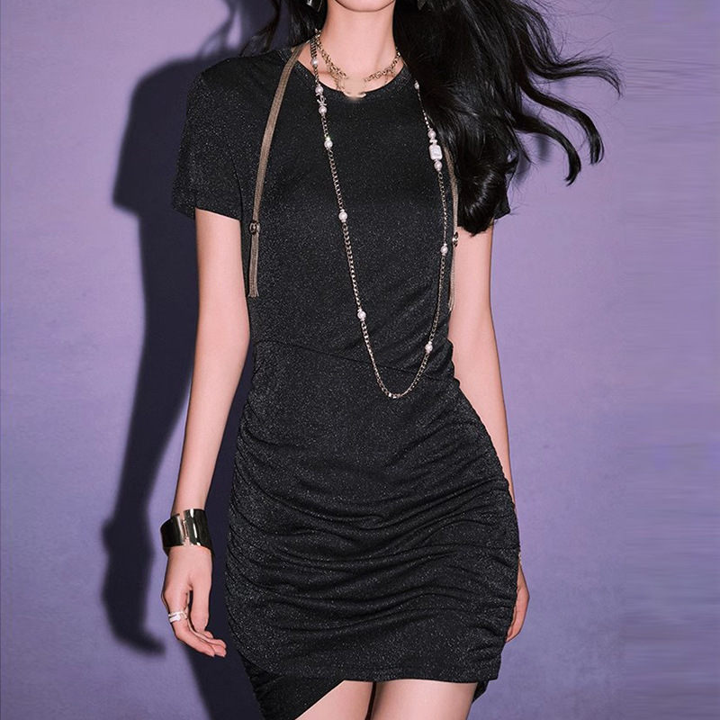 Purely Sexy Hot Girl Style Blue and Purple Sequin Dress for Women, Summer Style Round Neck Ruched Slimming Elegant Bodycon Short Dress