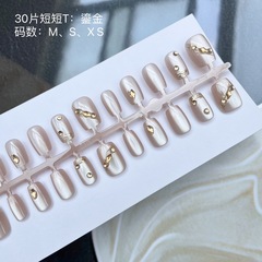 30片手工穿戴美甲鎏金閃鑽高級氣質顯白可拆卸成品美甲貼片
