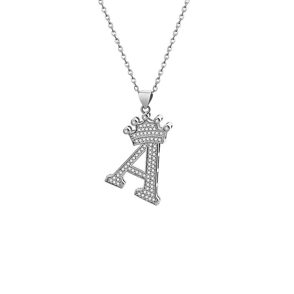 Stainless Steel Copper Simple Style Letter Crown Plating Inlay Zircon Pendant Necklace display picture 9