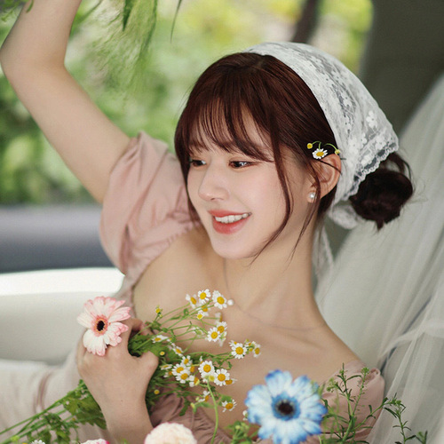 French pastoral style lace triangle scarf summer sun protection thin breathable headscarf headband fashion versatile ribbon scarf