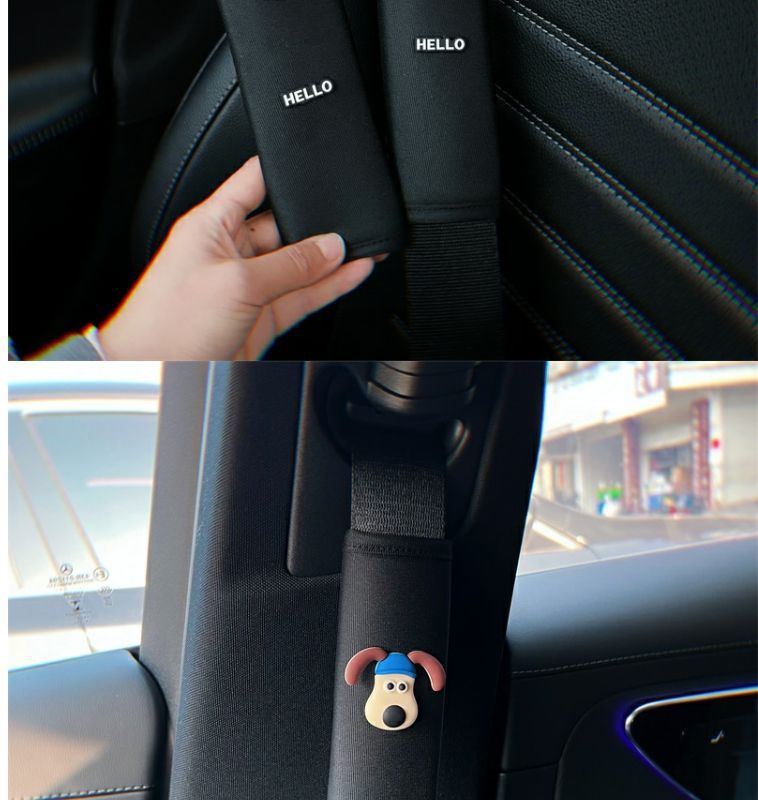 Car Head Dog Safety Belt Shoulder Pad Car Cartoon Cute Universal Safety Belt Cover Safety Belt Car Interior Decoration