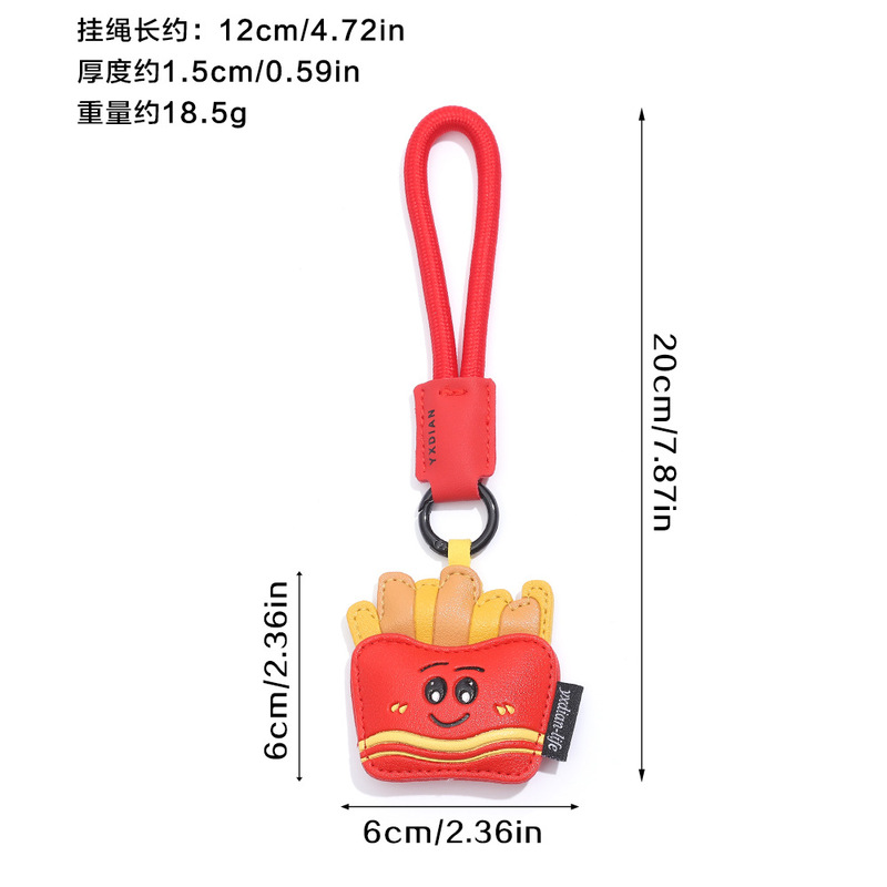 クリエイティブ漫画レザースナックキーホルダーかわいいフライドポテトコーヒーアイスクリームカップルバッグペンダント小さなギフト|undefined