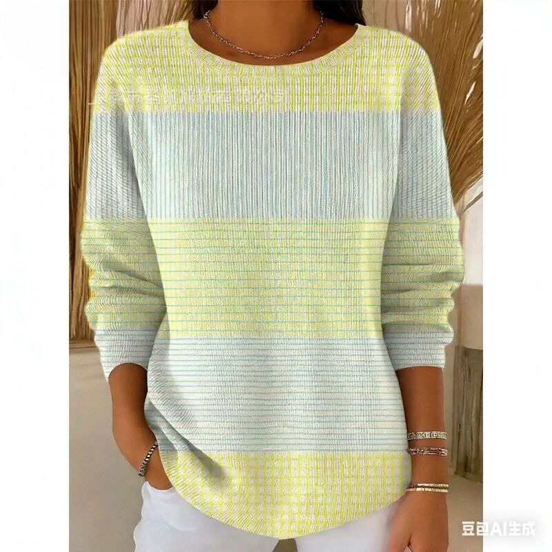 Cross-Border European and American Amazon Autumn and Winter New 3D Printed Women's Fashion Casual Round Neck T-Shirt Imitation Cashmere Top