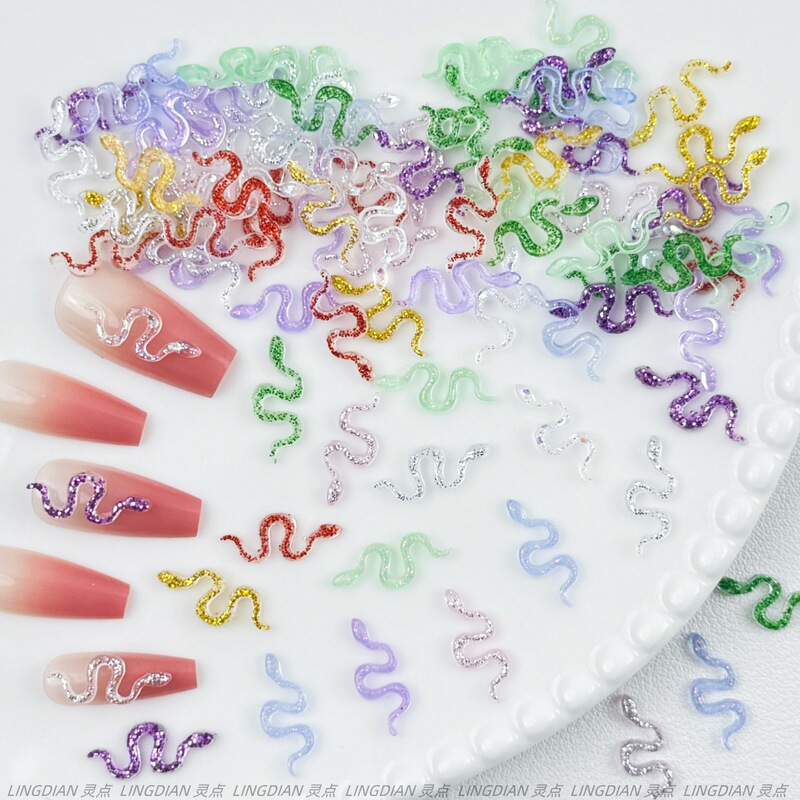 Cross-Border Luminous Sequins, Fine Glitter Snake Nail Art Accessories, Stereo Snake-Shaped Wearable Nail Accessories, Resin Material
