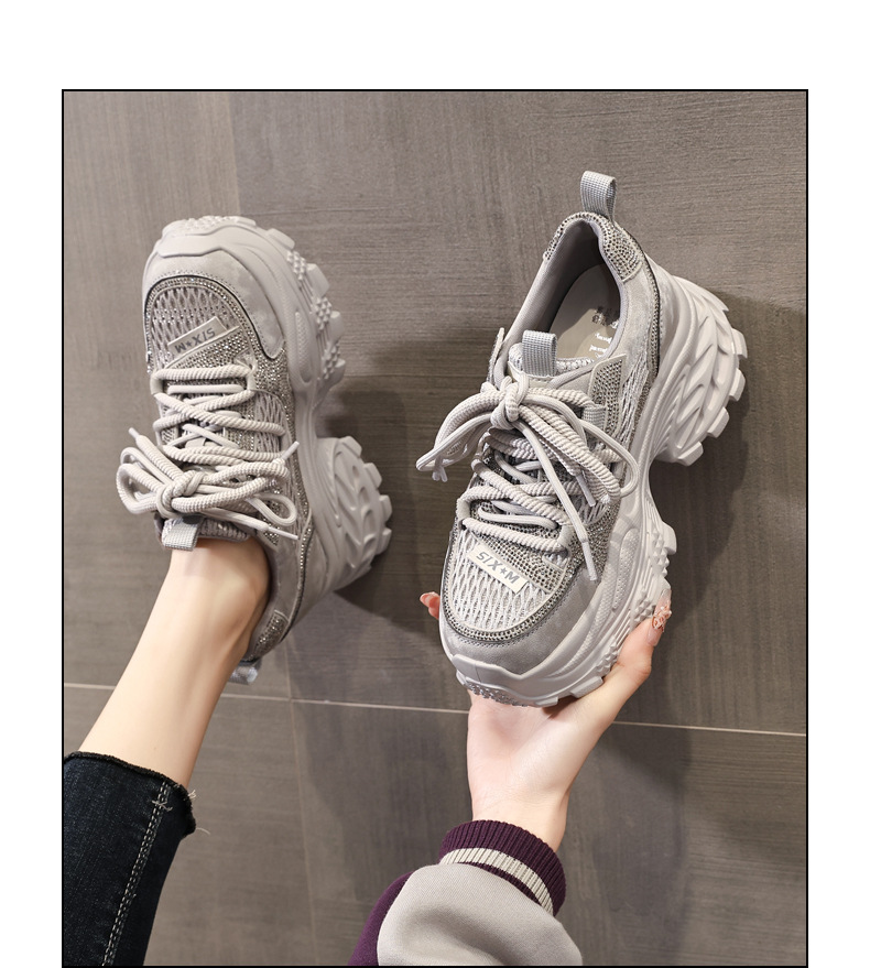 Giày sneaker nữ chunky đế dày lưới thoáng khí — màu be chi tiết 13
