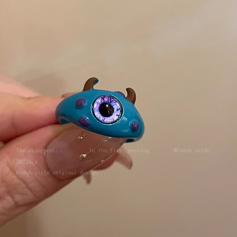 Colección de pequeño monstruo lindo anillo de monstruo de un ojo personalidad femenina diseño de nicho anillo abierto único image 10