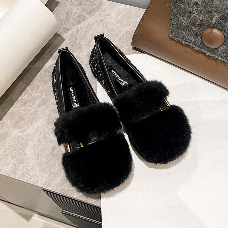 Otoño e invierno 2024 nuevos zapatos de guisantes de fondo plano para mujer más zapatos de lana cálidos de terciopelo para mujer zapatos de gran tamaño para el invierno 41-43 image 7