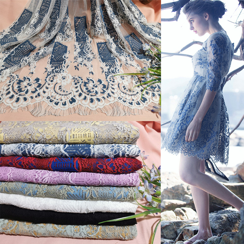 重磅股线压纱双色睫毛花边面料蕾丝布料服装面料镂空蕾丝布料批发