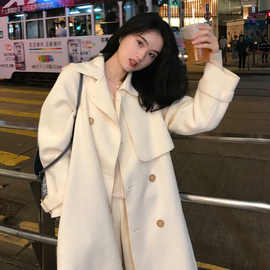 2024双面呢大衣毛呢秋冬女装中长款小个子风衣外套批发