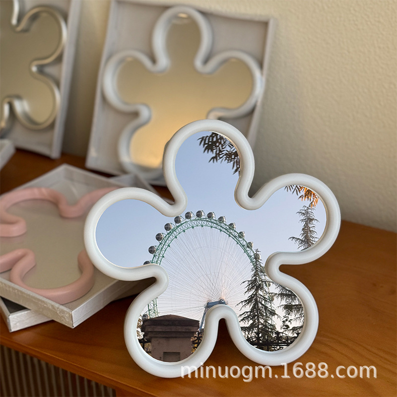 Ins Cream Style Girly Heart Flower Makeup Mirror Bathroom Mirror Wall Hanging Desktop Tabletop Mirror High-Value Decorative Mirror