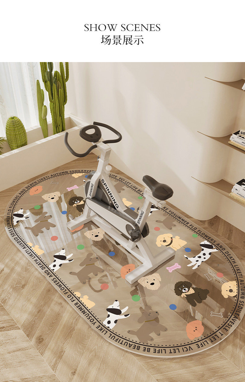 Specialized floor mat for spinning bikes, fitness equipment, non-slip home mat, shock-absorbing transparent oval treadmill carpet