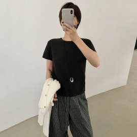 TG 正肩显瘦短袖T恤女2025秋季新款基础款百搭简约纯色上衣25410