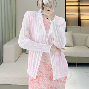 Miyake French Style Lazy Atmosphere Summer Female Temperament Handmade Artistic Perspective Thin Pleated Cardigan Sunscreen Shirt