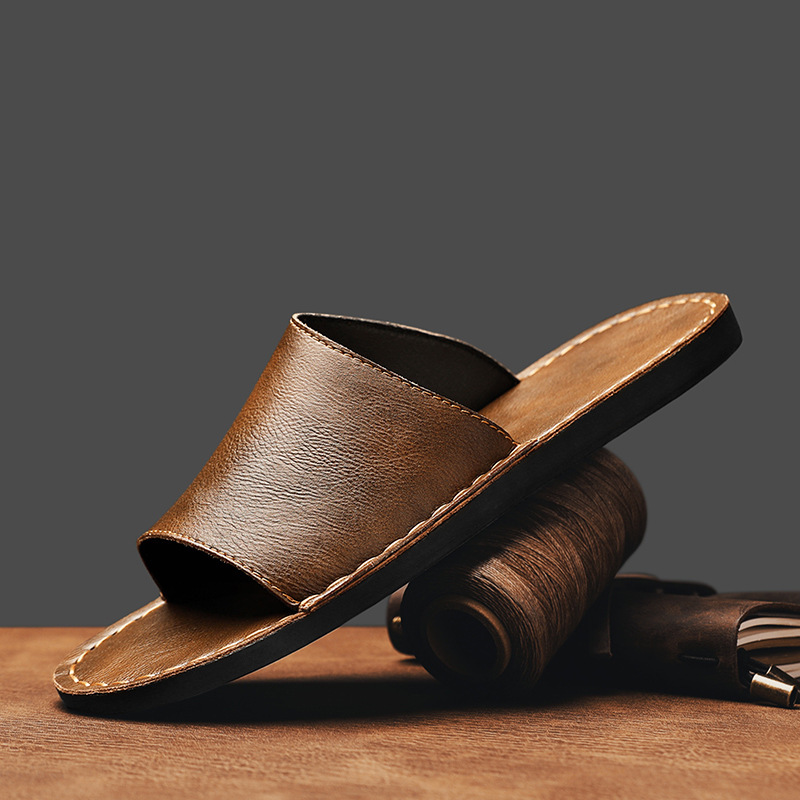 Cross-border Hot Selling plus size Spring and Summer TikTok Live Broadcast New Men's Shoes Outdoor Genuine Leather Breathable Men's Slip-on Sandals