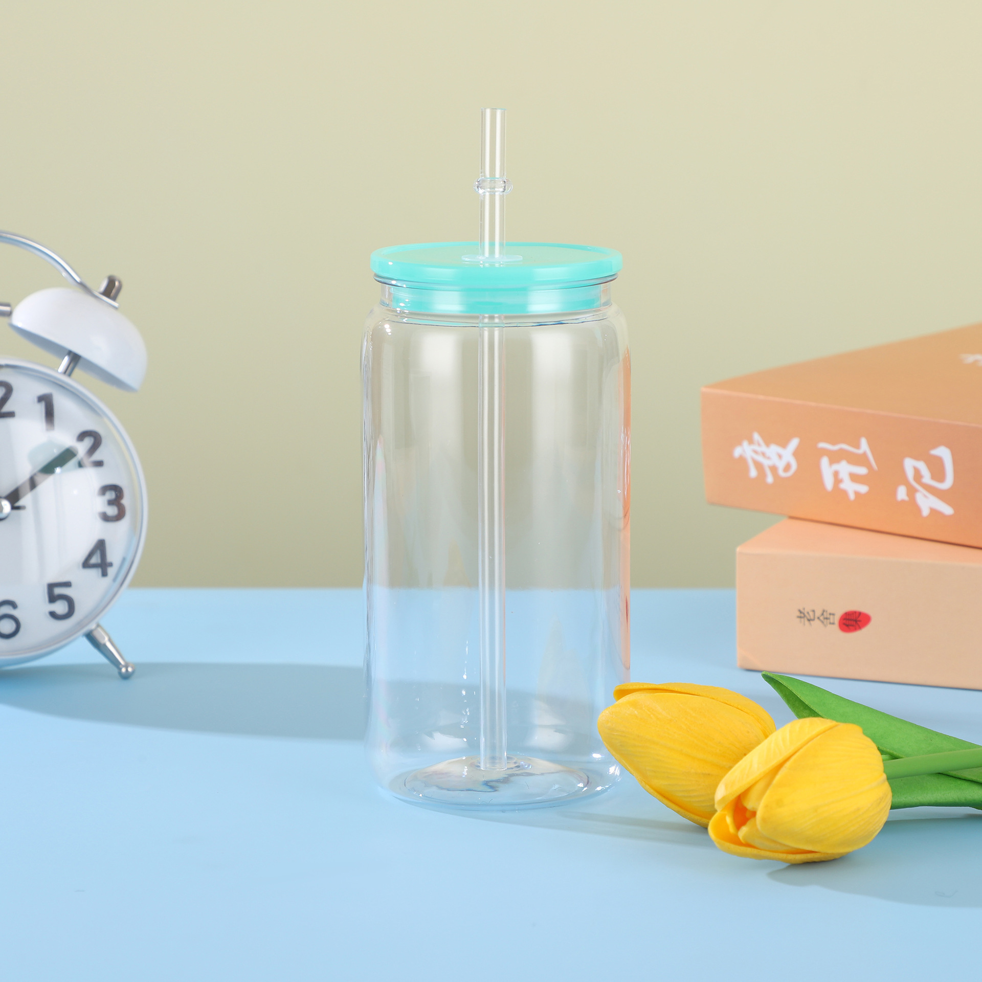 Nuevo modelo transfronterizo de vaso de plástico de 16oz con pajita, taza de té de una sola capa multicolor, vaso Mason, vaso de agua doméstico, vaso de plástico grande image 10