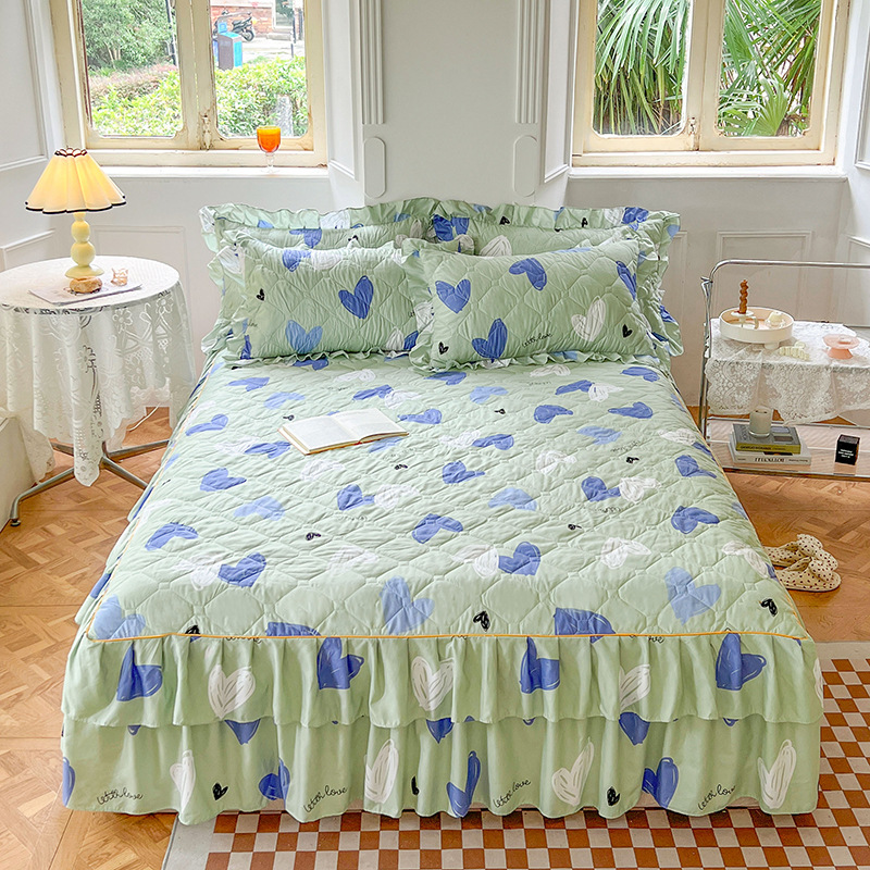 Transfronterizos encaje vestido de cama de estilo coreano encaje de algodón grueso cama de filamento molienda cama de acolchón polvo cubierta de cama al por mayor