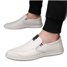 2025白色休闲皮鞋男新款夏季男士潮搭一脚蹬软底中年爸爸开车鞋子
