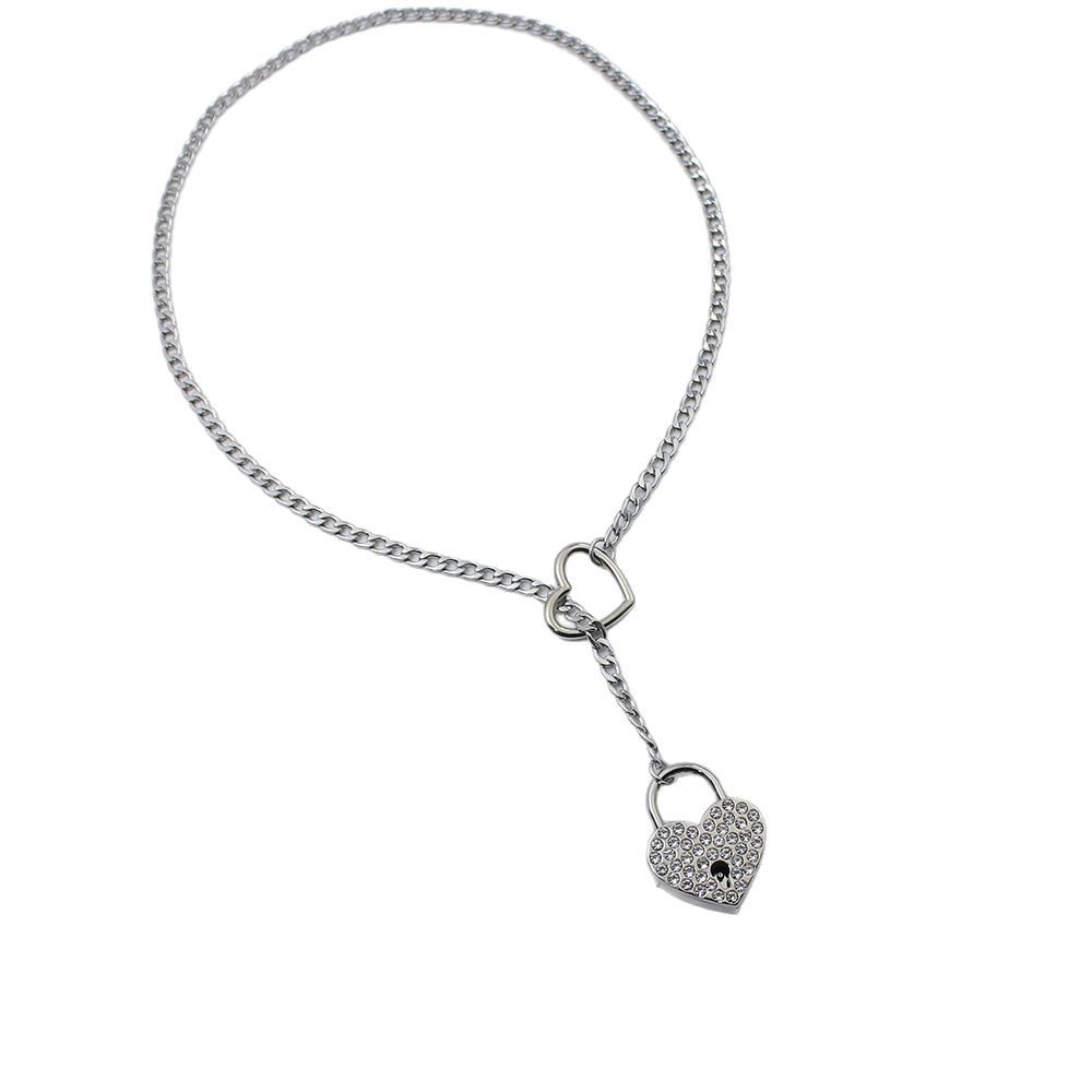 Collar de corazón con incrustaciones de diamantes y cadena móvil_voghion.com