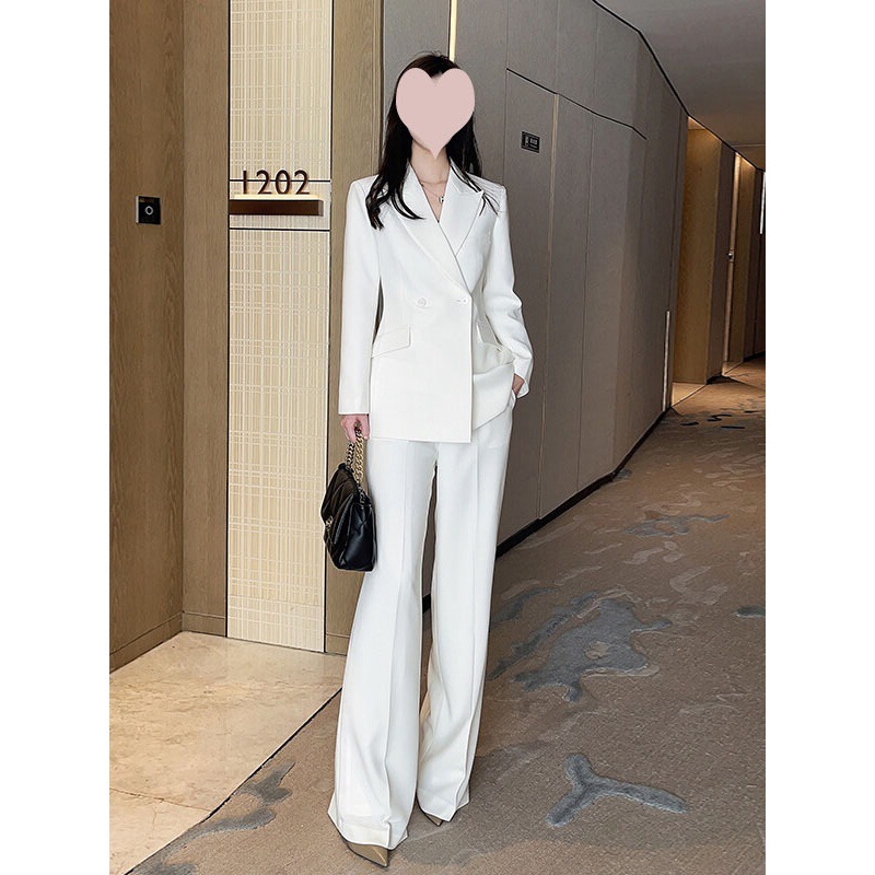 Spring, Summer and Autumn White Slim Suit Jacket, Commuting Conference Business High-Waisted Wide-Leg Pants Suit, Elegant Suit for Women