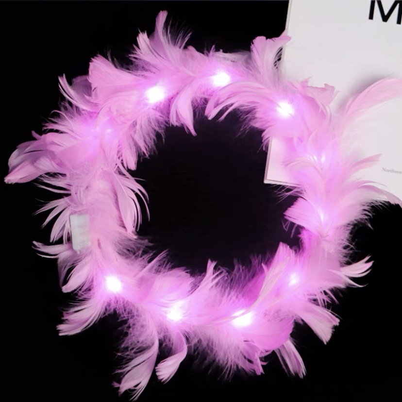 Nueva diadema con orejas de conejo de plumas con luces intermitentes, accesorio para la cabeza súper brillante, horquilla luminosa, popular en atracciones turísticas y puestos callejeros, venta al por mayor.