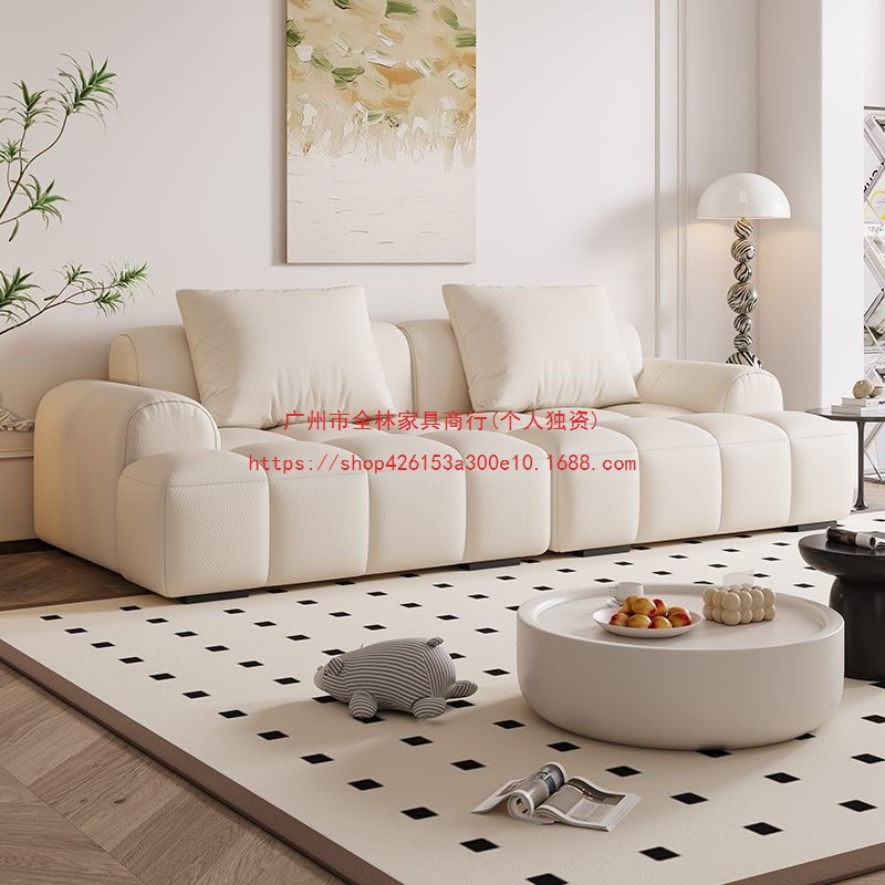 Cream-Style Cat-Scratch-Resistant Ins Puff Sofa for Living Room, Simple Rental Apartment, Straight-Line Small-Sized Fabric Sofa