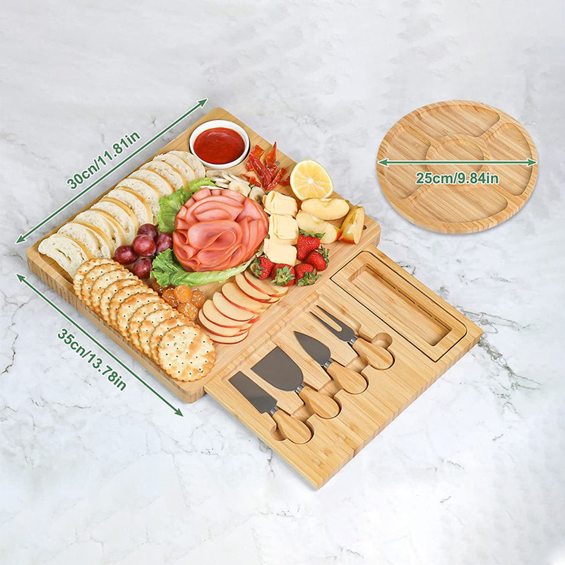 Tabla de cortar de bambú con cuchillo y tenedor queso tabla de quesos hogar tabla de cortar de bambú traje snack plato bandeja de pan de frutas