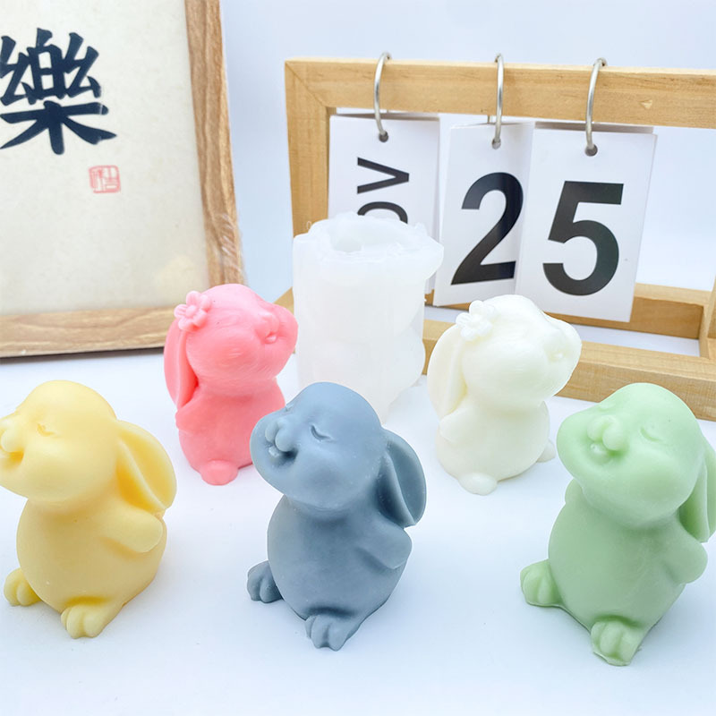 Cross-border Easter Bunny Aromatherapy Candle Silicone Mold DIY Flower Rabbit Candle Plaster Ornament Mold