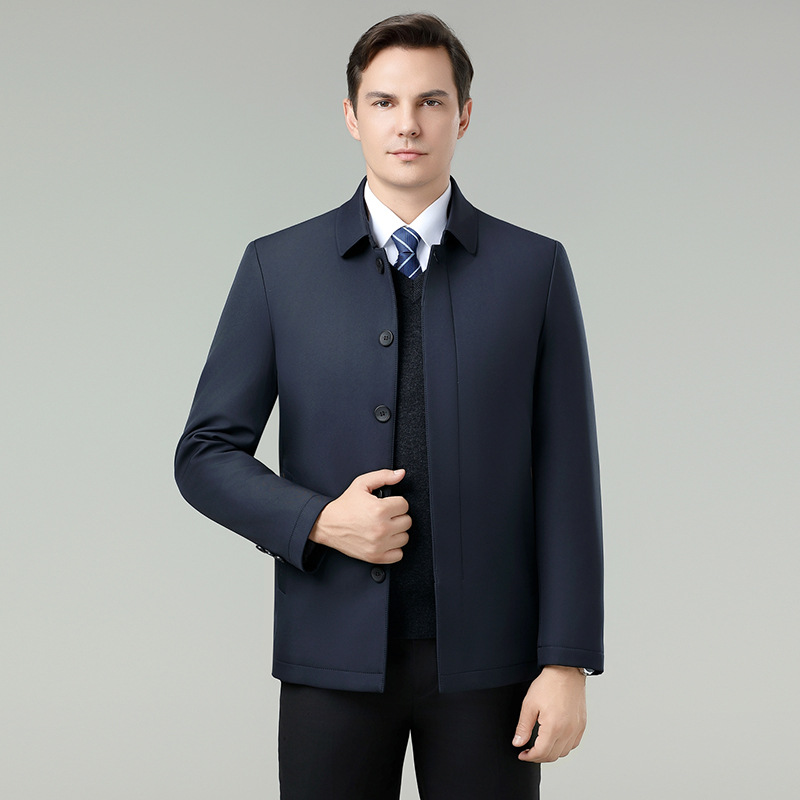 专柜品牌男士桑蚕丝加棉厚款夹克上衣商务行政棉服中年爸爸装外套