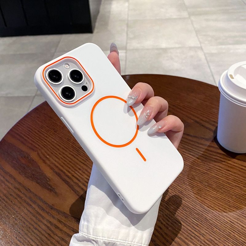iPhone16に適した肌に優しいつや消しコントラストカラーの薄いサークル磁気電話ケースApple 15promax落下防止保護カバー|undefined