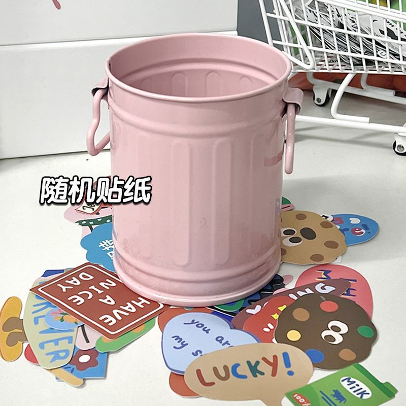 高颜値ins筆筒アメリカレトロ小衆かわいい鉄芸小桶デスクトップ文房具変筆立て収納|undefined
