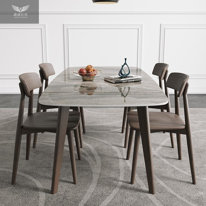 Tabla de comedor rectangular de estilo nórdico italiano de tabla de roca de madera maciza combinación simple