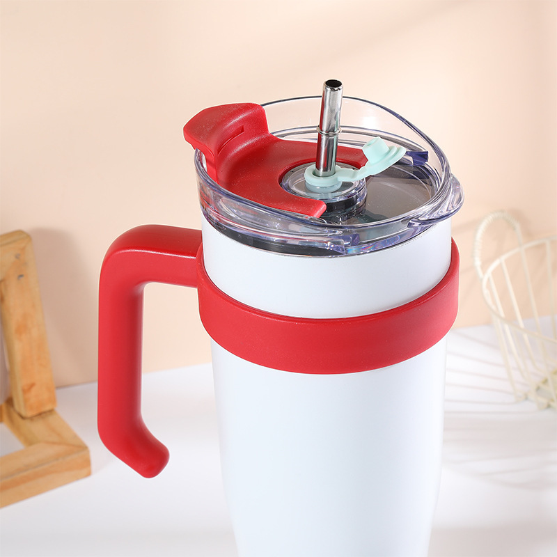 Taza de coche gigante transfronteriza de 40oz con mango Taza de hielo portátil de gran capacidad Taza de paja de aislamiento en frío simple