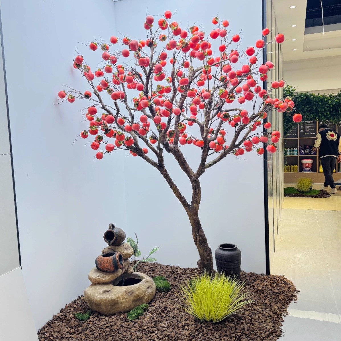 仿真柿子树新年许愿树落地假果树中式酒店橱窗装饰造景落地摆件