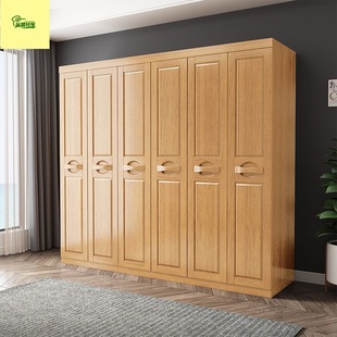 2025 Modern Chinese Solid Wood Wardrobe Bedroom Four-Door 3456-Door Wooden Wardrobe with Handle Wardrobe Side Cabinet Top Cabinet