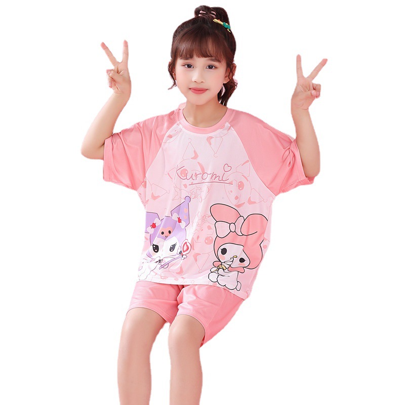 Pijama de niñas hielo de verano delgado mangas cortas niños dibujos animados niños grandes niñas aire acondicionado ropa para padres e hijos