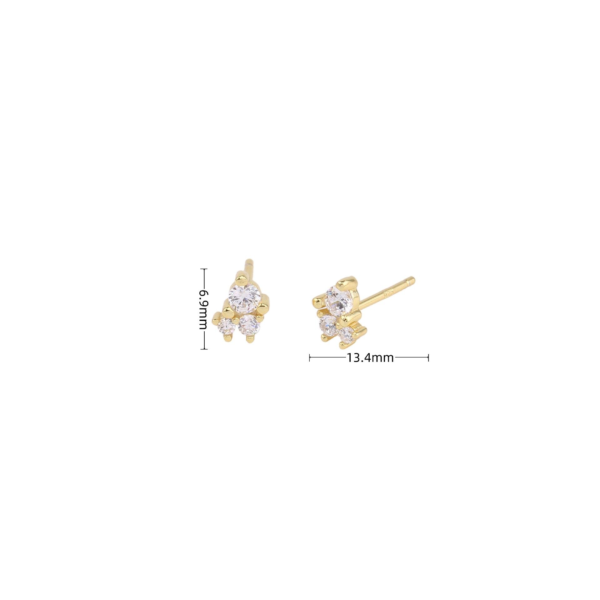 1 Pair Ins Style Simple Style Round Sterling Silver Plating Inlay Zircon White Gold Plated Gold Plated Ear Studs display picture 1
