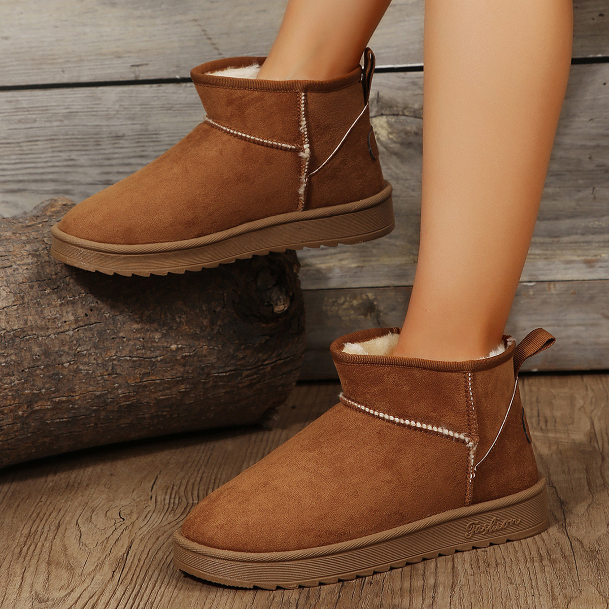 Women's Winter Suede Ankle Snow Boots Flat Warm Retro Style_voghion.com