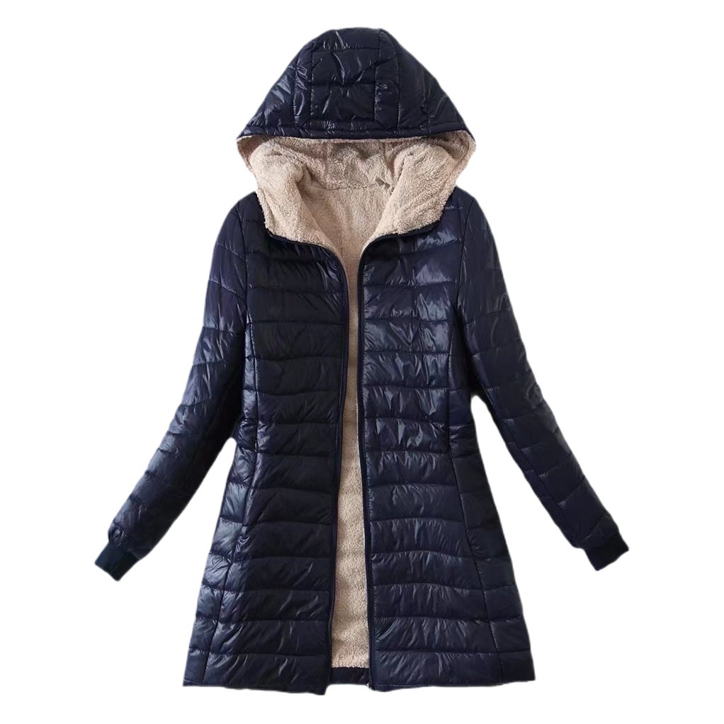 2023 Otoño e Invierno Nuevo estilo coreano de longitud media con capucha abrigo de algodón acolchado de lana de cordero cálido abrigo de algodón acolchado de las mujeres más abrigo de terciopelo superior