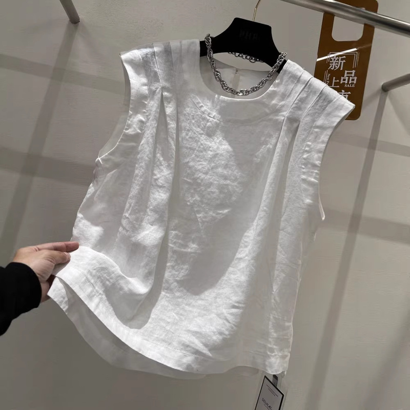 High-End European and Korean 2026 Summer New Pleated Fashion Light Luxury Bamboo Cotton Sleeveless Vest Shirt Women's Top High-End European and Korean 2026 Summer New Pleated Fashion Light Luxury Bamboo Cotton Sleeveless Vest Shirt Women's Top