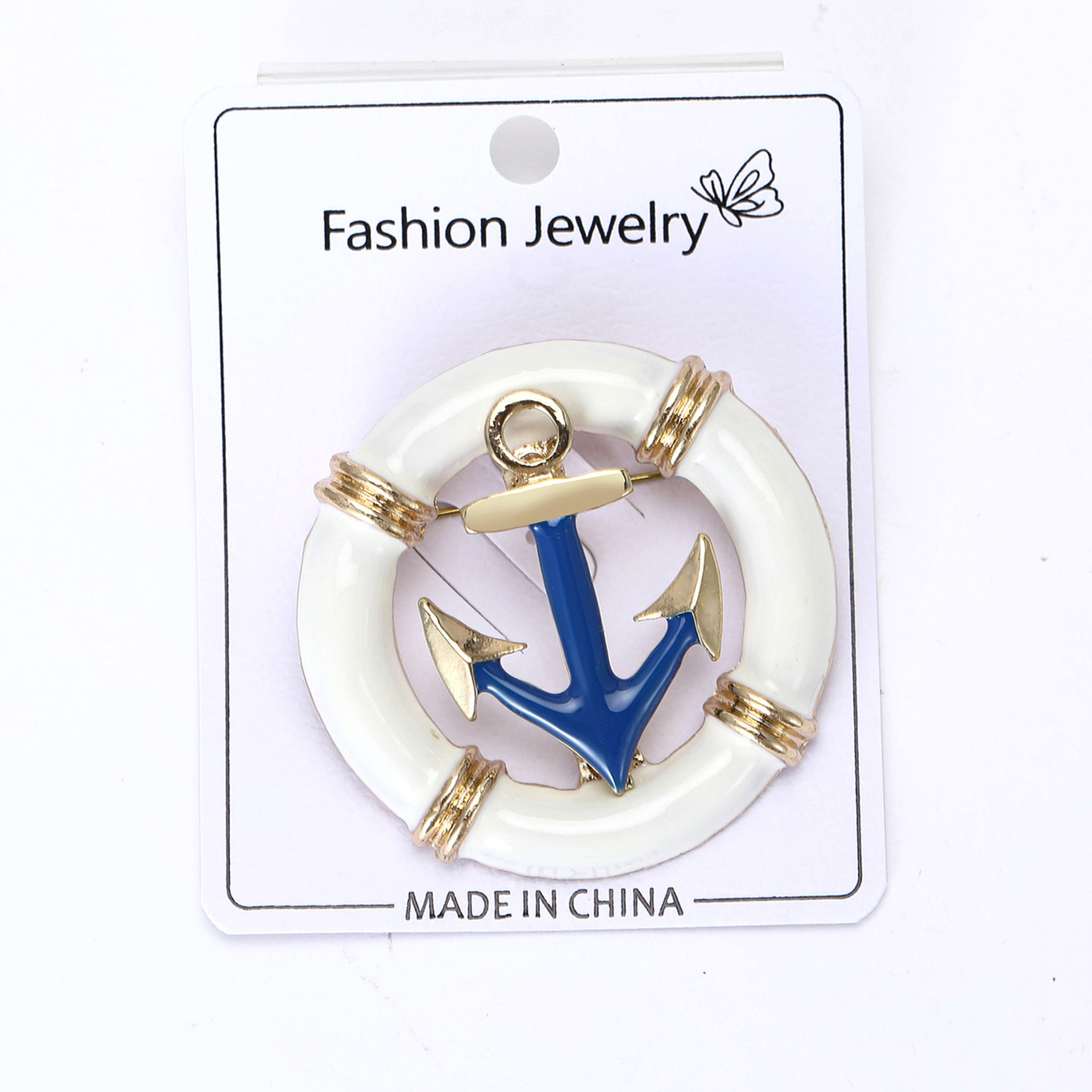 Fashion all-match dress suit collar pin round three-dimensional enamel oil drop rudder anchor brooch Navy style pin