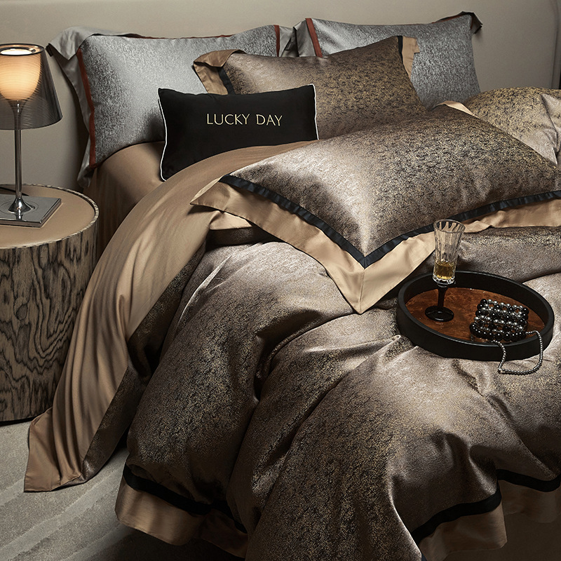 高端100S贡缎色织提花四件套欧式全棉纯棉被套出口批发高级感