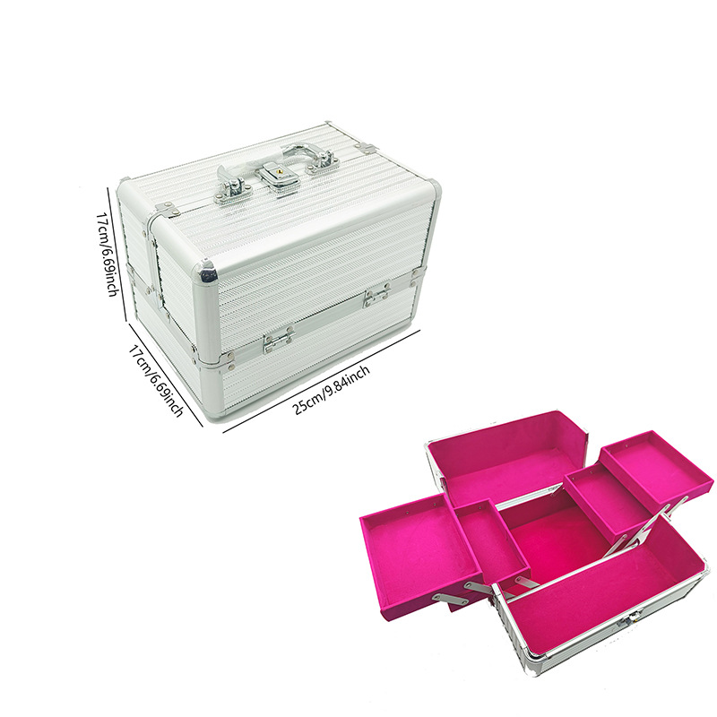 Almacenamiento de aleación de aluminio de doble apertura caja de maquillaje portátil caja de herramientas de maquillaje bordado caja de manicuras de aluminio