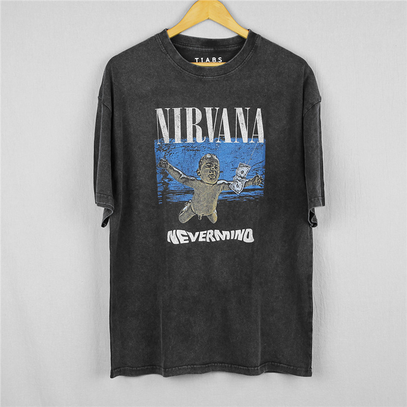 Heavyweight Old Band Nirvana Short-Sleeve Washed Loose Rock American Alternative Drop Shoulder Retro T-Shirt Heavyweight Old Band Nirvana Short-Sleeve Washed Loose Rock American Alternative Drop Shoulder Retro T-Shirt