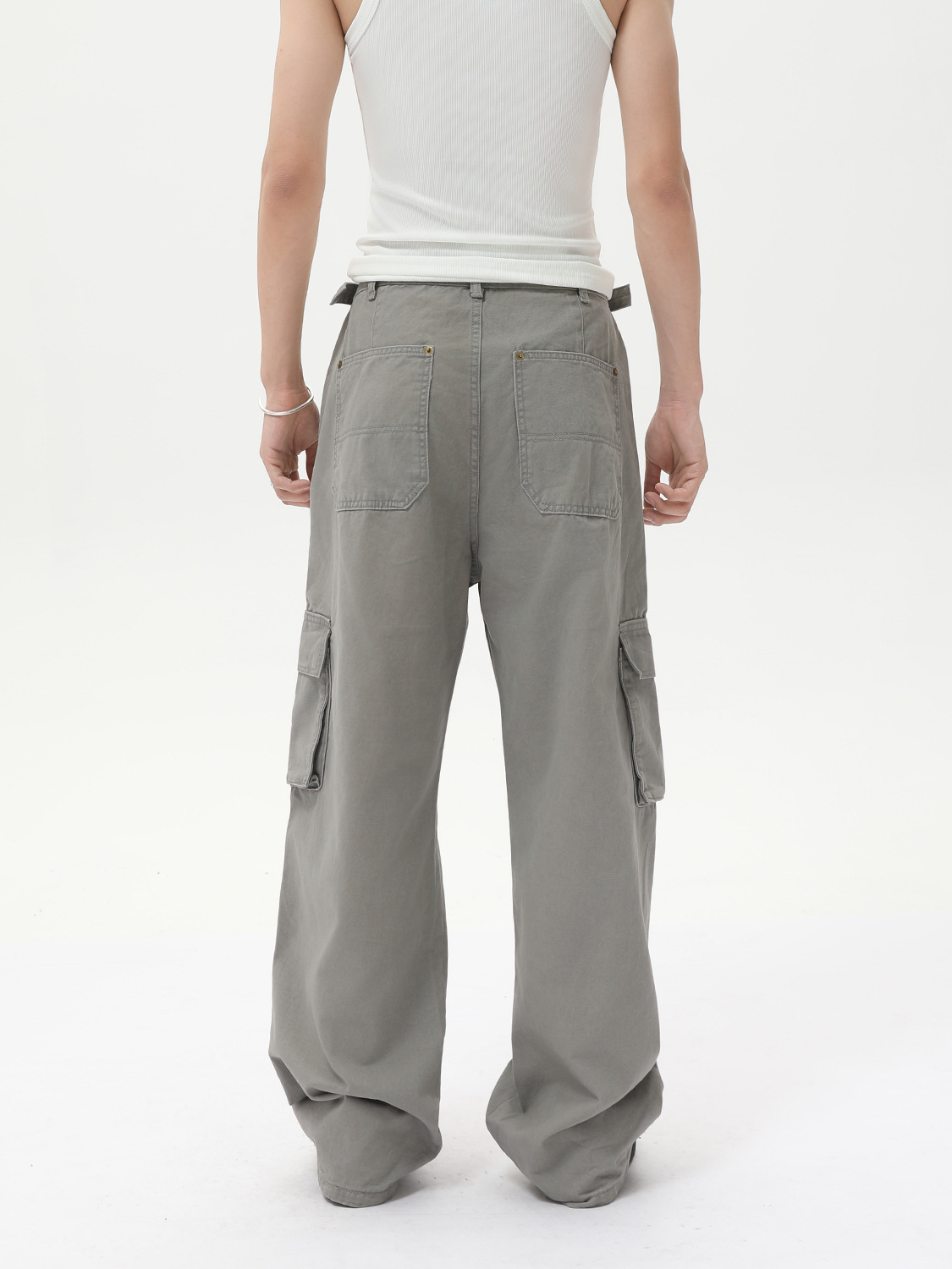 MTLCLOTHES Ropa de hombre | Monos casuales lavados retro Pantalones de pierna recta sueltos de todo fósforo de la calle con múltiples bolsillos