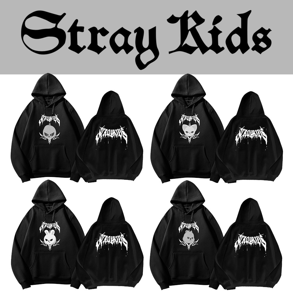 straykids专辑巡演连帽衫联名卡通I.N粉丝应援长袖外套大口袋帽衫