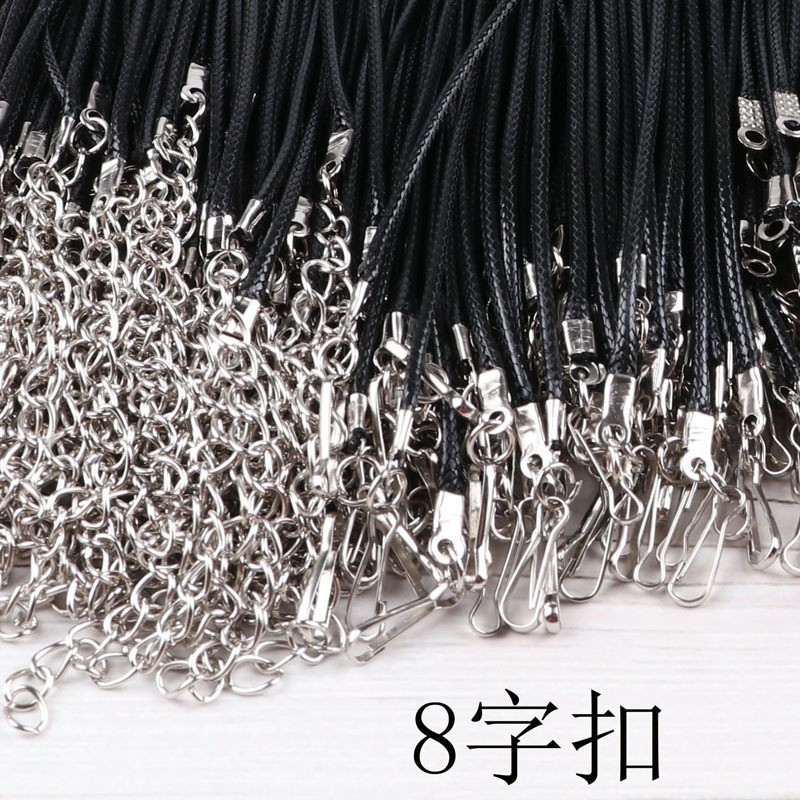 8-figure buckle, leather cord necklace 1.5mm thick/45cm long + 5cm tail chain