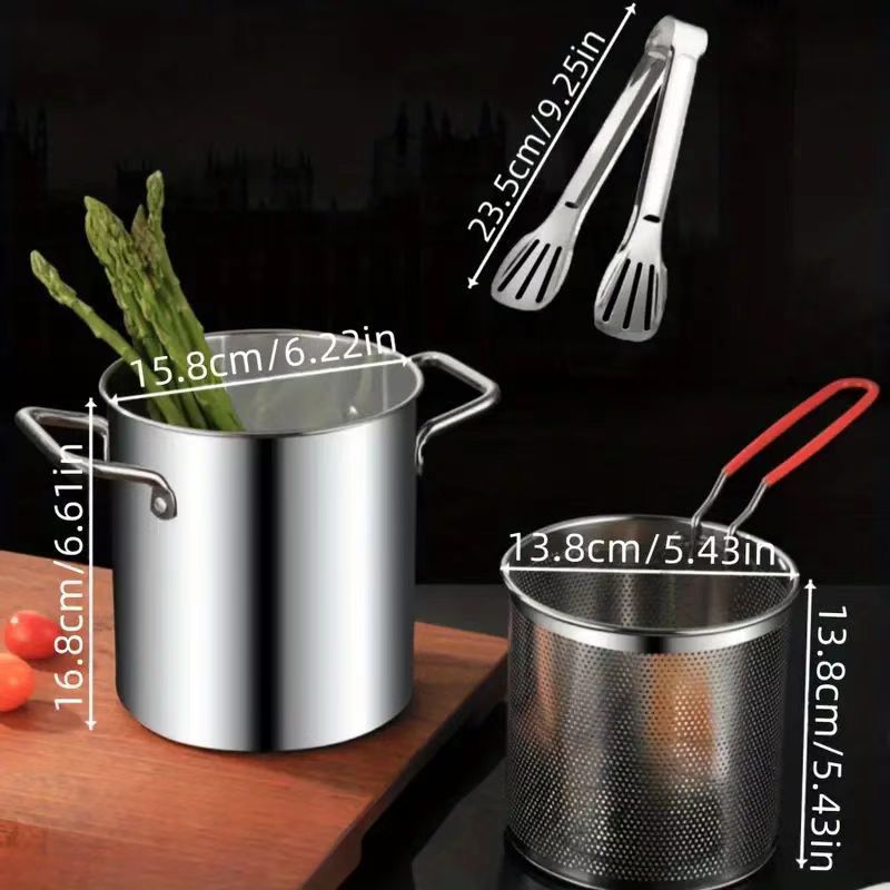 3 -liter double -ear fryer+red handle fried basket+clip [304]