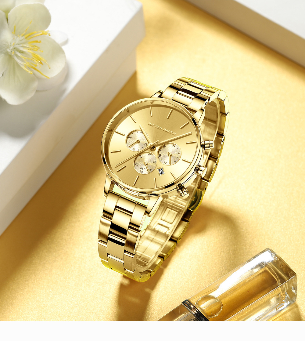 Orologio da polso impermeabile con chiusura a doppio scatto a farfalla, cinturino in acciaio inossidabile, orologio al quarzo da donna_voghion.com