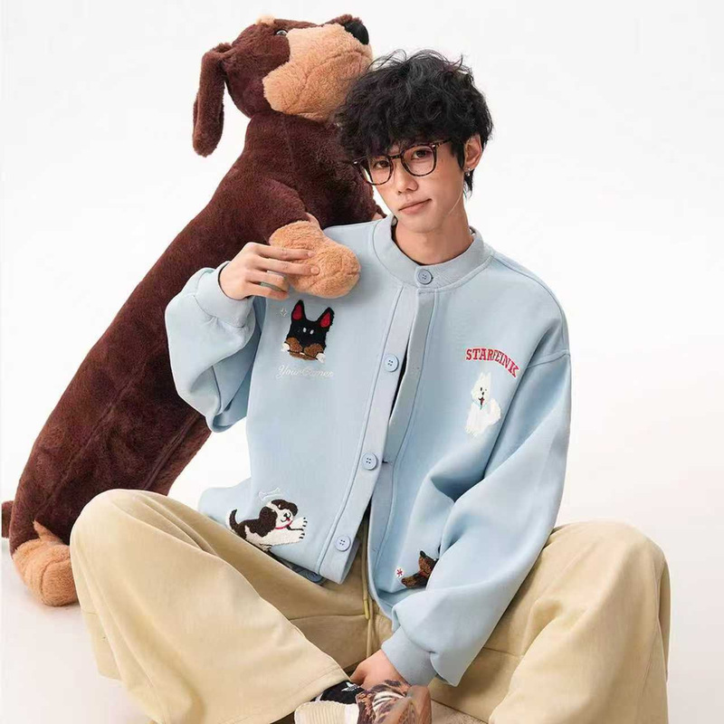 College Style Puppy Embroidered Sweatshirt for Men, Spring and Autumn Trendy Korean Casual Versatile Couple Cardigan Baseball Jacket College Style Puppy Embroidered Sweatshirt for Men, Spring and Autumn Trendy Korean Casual Versatile Couple Cardigan Baseball Jacket